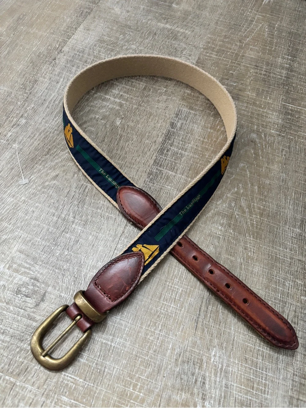 Vintage YRI Golf Belt Mens 32 The Landings Club Georgia Canvas Leather Preppy